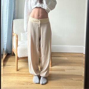 Free People Light Cream Ribbed Lounge Pants
